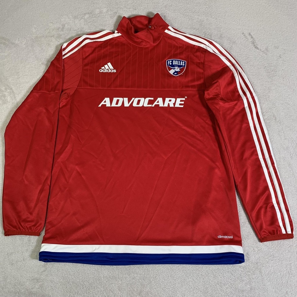 FC Dallas Shirt Mens Medium Red MLS Soccer Adidas ClimaCool‎ Training 1/4 Zip